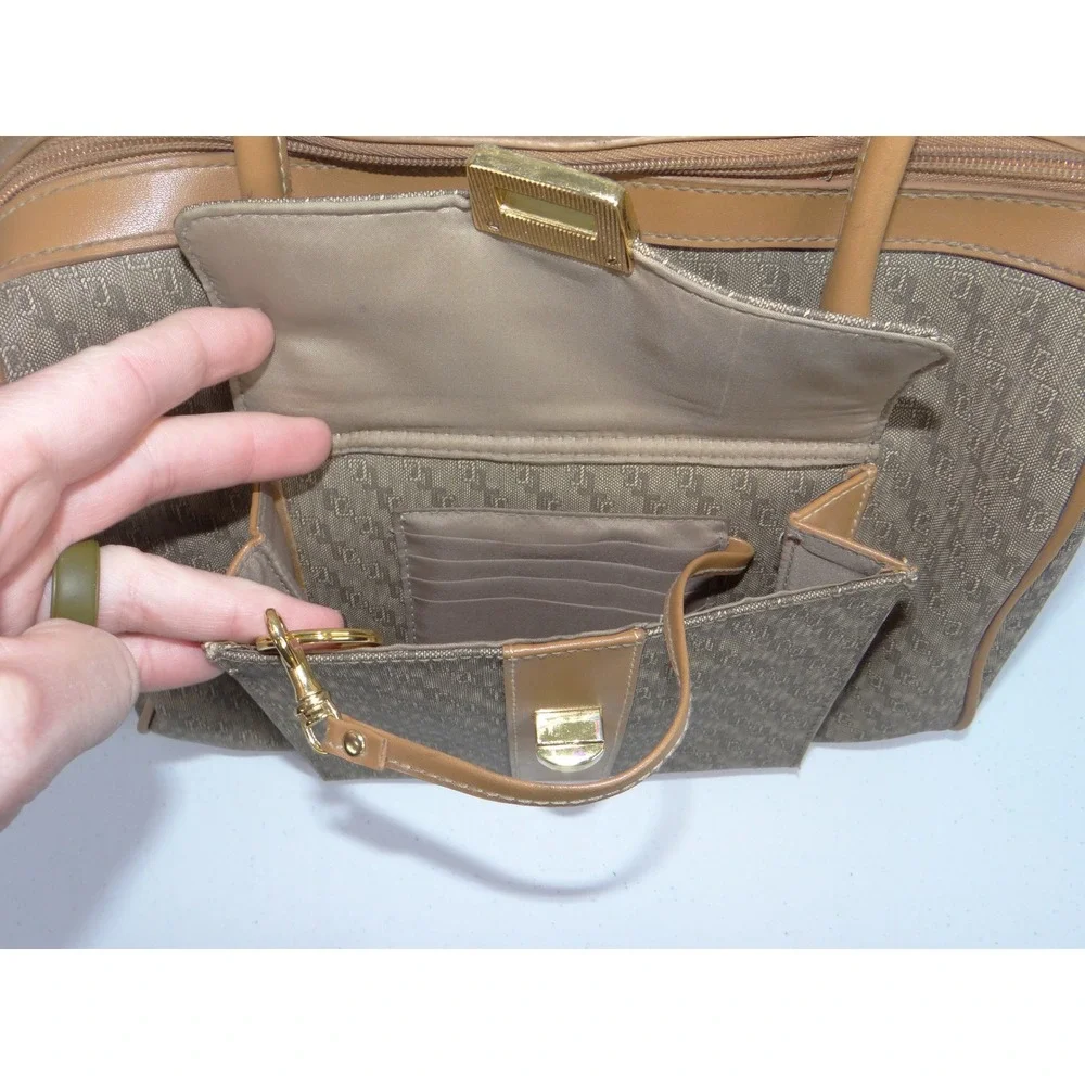 CL America Monogram Canvas Satchel Bag Brown Tan Front Organizer Pocket 3765